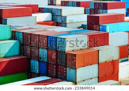 industrial port with containers Royalty-Free Stock Photo #233849014
