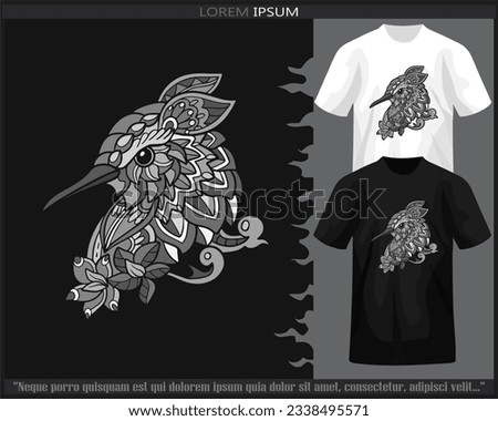 Monochrome Humming bird mandala arts illustration isolated on black and white t shirt.