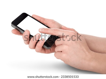 Mobile phone in hands isolated on white