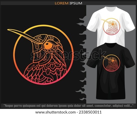 Gradient Colorful Humming bird mandala arts isolated on black and white t shirt.