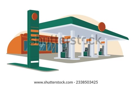 Petrol station detailed view. Petrol station market. Royalty-Free Stock Photo #2338503425