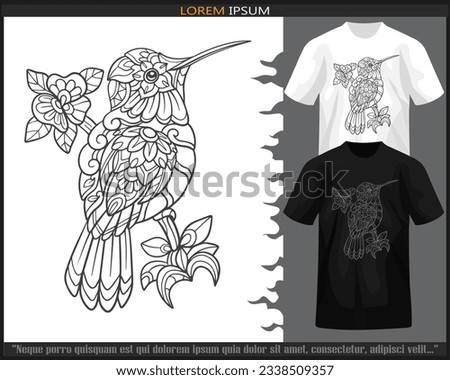 Humming bird mandala arts isolated on black and white t shirt.