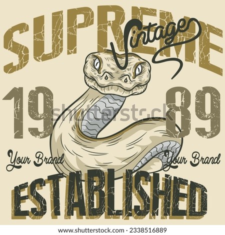 Snake Illustration, Motorcycle Typography, Tee Shirt Graphics, Vectors, Japanese King Cobra Branch College varsity design.