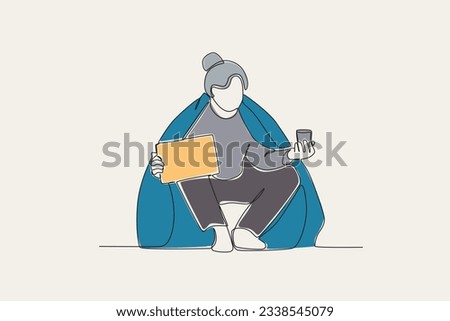Color illustration of a homeless man begging holding a can and paper . Homeless one-line drawing Royalty-Free Stock Photo #2338545079