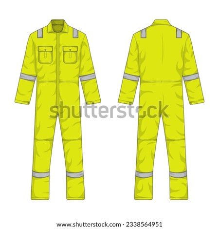 overalls front and back view. hi vis workwear, vector illustration Royalty-Free Stock Photo #2338564951