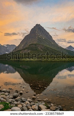 Mount Wilbur seen alone on the Many Glaciers Lake on Glacier National Park