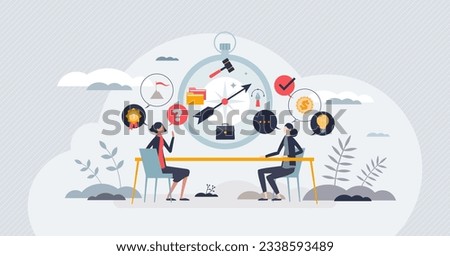 Career counseling and professional advice for occupation choice tiny person concept. Job coaching and guidance for life changes or profession direction change with opportunities vector illustration Royalty-Free Stock Photo #2338593489