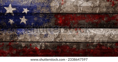 Illustrative American flag paint splatter on vintage wooden boards