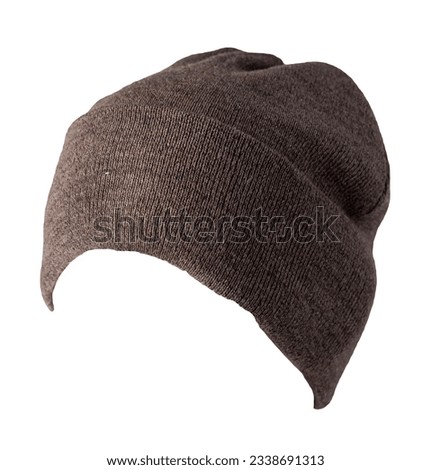 women's brown hat . knitted hat isolated on white background.