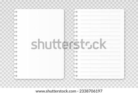 Vector realistic sheets of paper. Torn sheets of paper png. Lined sheet, blank sheet mockup png. Sheets from a notebook. Royalty-Free Stock Photo #2338706197