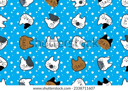 illustration head of cat with white dot on blue background.