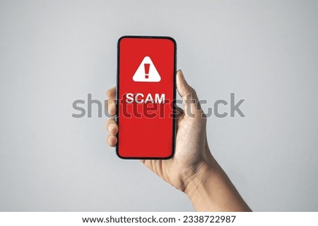 Man got scam alert. emergency system hacked alert. scam and cyber security concept.