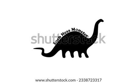 The image shows a black and white silhouette of a creature that is said to live in Loch Ness, a lake in Scotland. Royalty-Free Stock Photo #2338723317