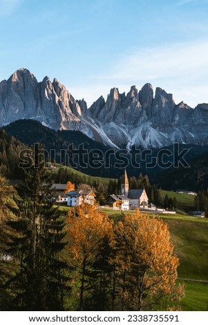 Beautiful landscape shot of church in Santa Maddalena Magdalena Dolomites Italy