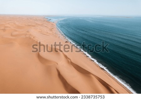 Aerial Drone, Where Desert Meets the Ocean, Sandwich Harbour, Namibia, Africa Royalty-Free Stock Photo #2338735753