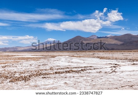 Crossing the Andes from Antofagasta de la Sierra to Antofalla - stunning landscape around the salt desert Salar de Antofalla in the Puna highlands Royalty-Free Stock Photo #2338747827