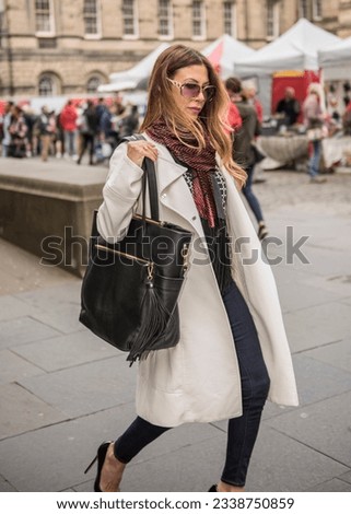 Model Woman in City Street with Black Leather Bag Urban Woman Stylish Street Picture 