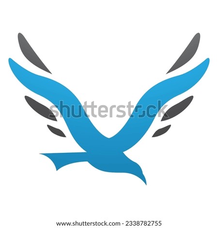 Blue and Black Bird Shaped Letter V Icon on a White Background