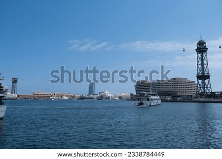 Ships in Mediterranean Sea in Port of  Barcelona area, Province of Barcelona, Catalonia, Spain