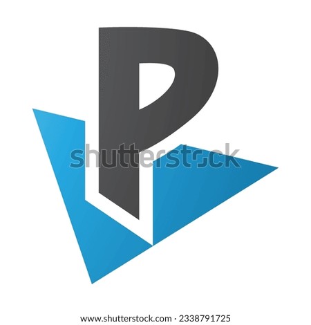 Blue and Black Letter P Icon with a Triangle on a White Background