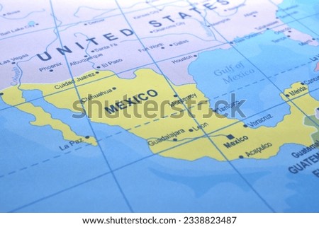 macro view of a political map of the mexico