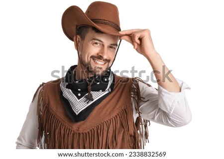 Handsome cowboy on white background, c; Royalty-Free Stock Photo #2338832569