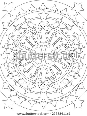 Christmas Coloring Page. Decorated Holiday Christmas Coloring Page for Adults. Christmas Adult Coloring Page.