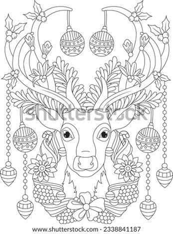 Christmas Coloring Page. Decorated Holiday Christmas Coloring Page for Adults. Christmas Adult Coloring Page. Royalty-Free Stock Photo #2338841187