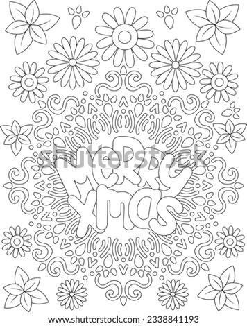 Christmas Coloring Page. Decorated Holiday Christmas Coloring Page for Adults. Christmas Adult Coloring Page.