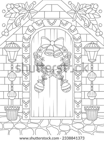 Christmas Coloring Page. Decorated Holiday Christmas Coloring Page for Adults. Christmas Adult Coloring Page. Royalty-Free Stock Photo #2338841373