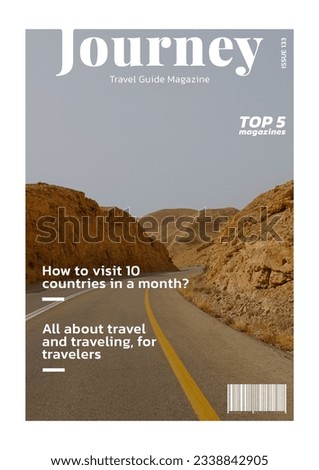Sample of travel magazine cover with desert Royalty-Free Stock Photo #2338842905