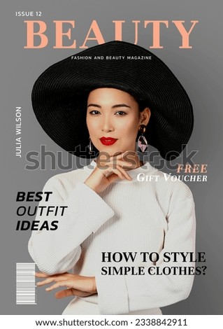 Sample of beauty magazine cover with attractive woman Royalty-Free Stock Photo #2338842911