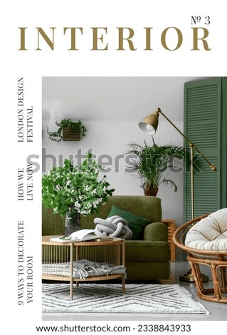 Sample of interior magazine cover with stylish room Royalty-Free Stock Photo #2338843933