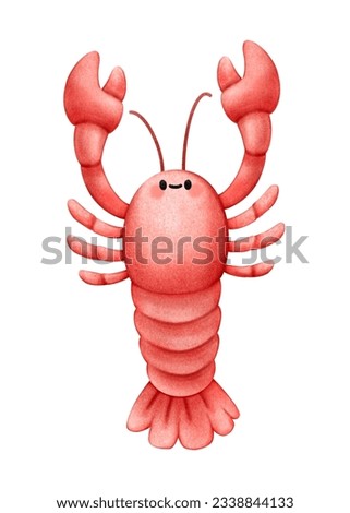 Cute Lobster Character. Marine life. Flat cartoon style vector illustration isolated on white background.