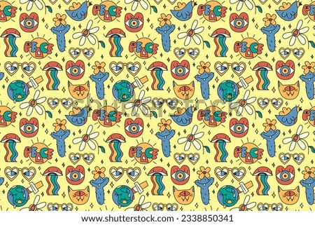 Y2k pattern 2000 and 1990 years.Bright cartoon retro for packaging,print.Vector illustration. 
