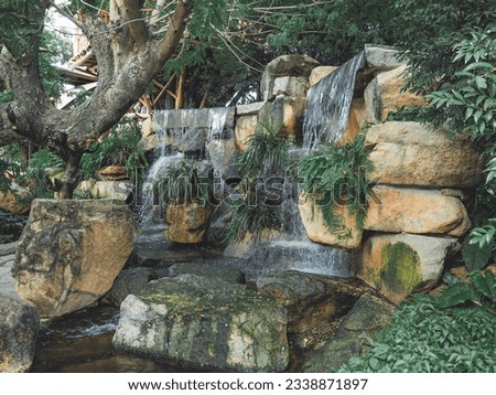 Small waterfall inside the restaurant