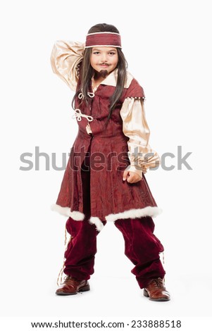 Portrait of a Little Boy in Wig in Pirate Costume