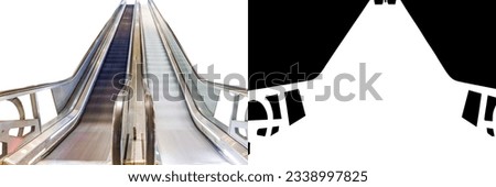 Long exposure photography of escalators in movement isolated on white background with clipping mask and path