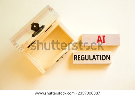 AI regulation symbol. Concept words AI artificial intelligence regulation on beautiful wooden block. Beautiful white background. Business AI artificial intelligence regulation concept. Copy space