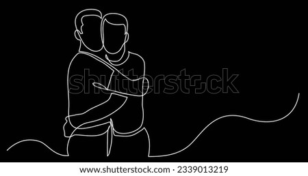 continuous line drawing of gay couple hugging each other Royalty-Free Stock Photo #2339013219