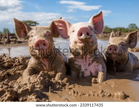 small pig in mud play in look so cute this animal like mud so play in  Royalty-Free Stock Photo #2339117435