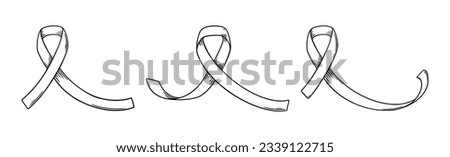 Satin ribbon for awareness day. Breast cancer awareness symbol. Sketch vector illustration isolated in white background