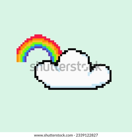 pixel cloud and rainbow icon for background, smartphone icon, game, web