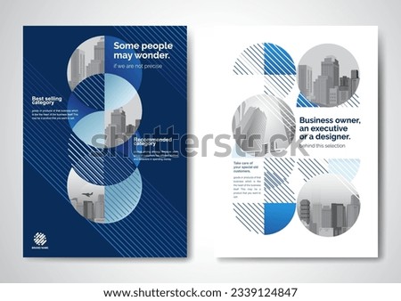 Template vector design for Brochure, AnnualReport, Magazine, Poster, Corporate Presentation, Portfolio, Flyer, infographic, layout modern with blue color size A4, Front and back, Easy to use and edit. Royalty-Free Stock Photo #2339124847