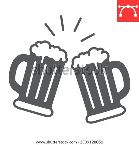 Beer cheers glyph icon, oktoberfest and celebration, toast vector icon, beer splash vector graphics, editable stroke solid sign, eps 10.