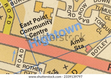 Hightown near Southampton in Hampshire, England, UK atlas map town name pencil sketch