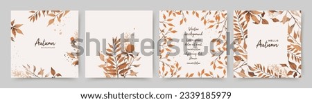 Autumn square backgrounds with watercolor leaves and flowers. Frame with Fall floral elements. Vector template for card, banner, invitation, social media post, poster, mobile apps, web ads Royalty-Free Stock Photo #2339185979
