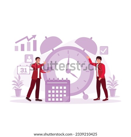 Time management, priority distribution of tasks, strategic planning, and control over deadline adherence. Time planning concept. Trend Modern vector flat illustration Royalty-Free Stock Photo #2339210425