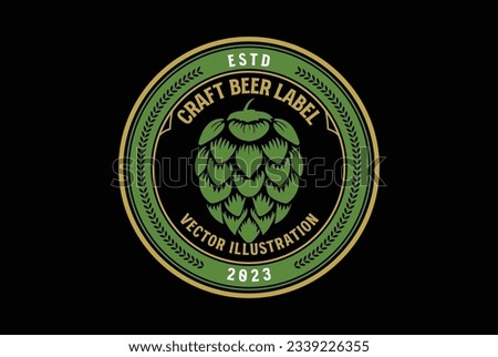 Circular Round Old Vintage Green Hop for Craft Beer Brewing or Brewery Label Design Vector Royalty-Free Stock Photo #2339226355
