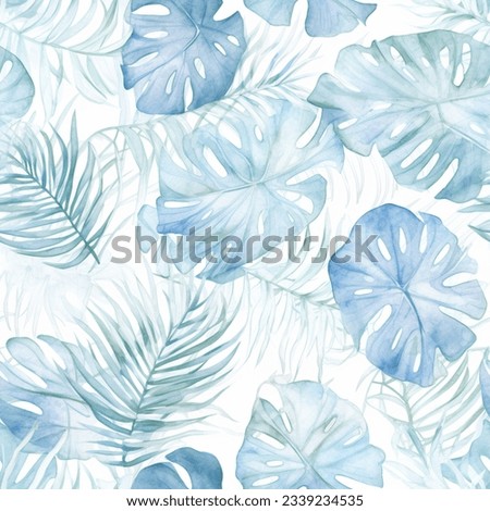 Aqua Turquoise  Abstract Monstera  Leaf Watercolor Scandinavian Design Fabric Bedding Curtain Wallpaper 